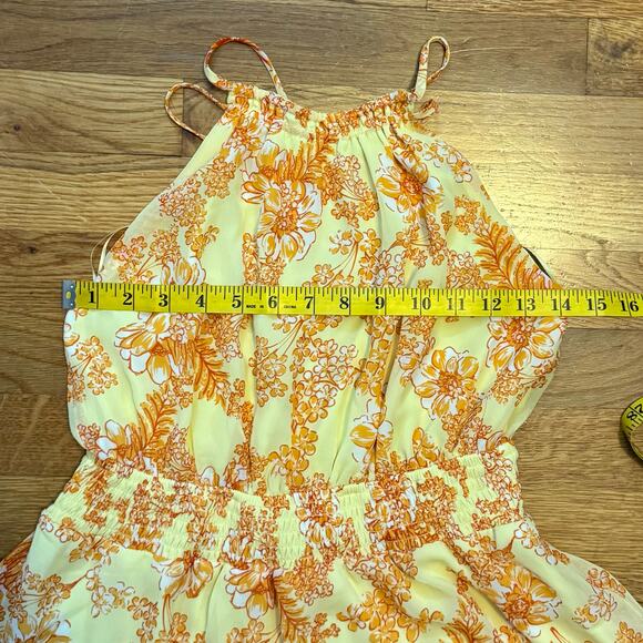 Collective Concepts Womens Small Yellow Orange Floral Cottage Ruffle Mini Dress - Picture 3 of 9